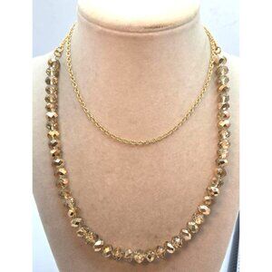 Gold Chain Necklace With Faceted Crystal & Acrylic Beads